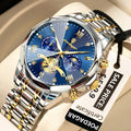 POEDAGAR Luxury Men's Watch, waterproof, chronograph, stainless steel bracelet.