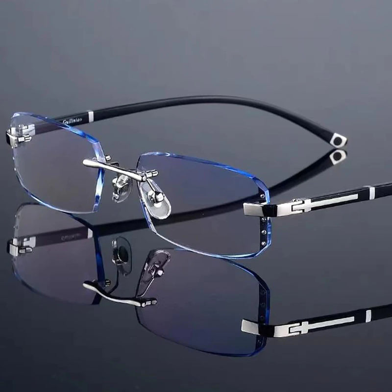Frameless HD reading glasses, anti-glare and anti-blue light, degrees +1.0 to +4.0.