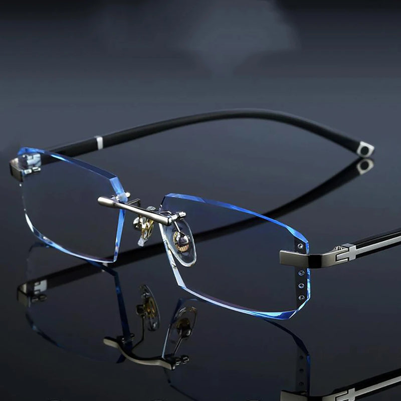 Frameless HD reading glasses, anti-glare and anti-blue light, degrees +1.0 to +4.0.
