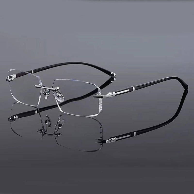 Frameless HD reading glasses, anti-glare and anti-blue light, degrees +1.0 to +4.0.