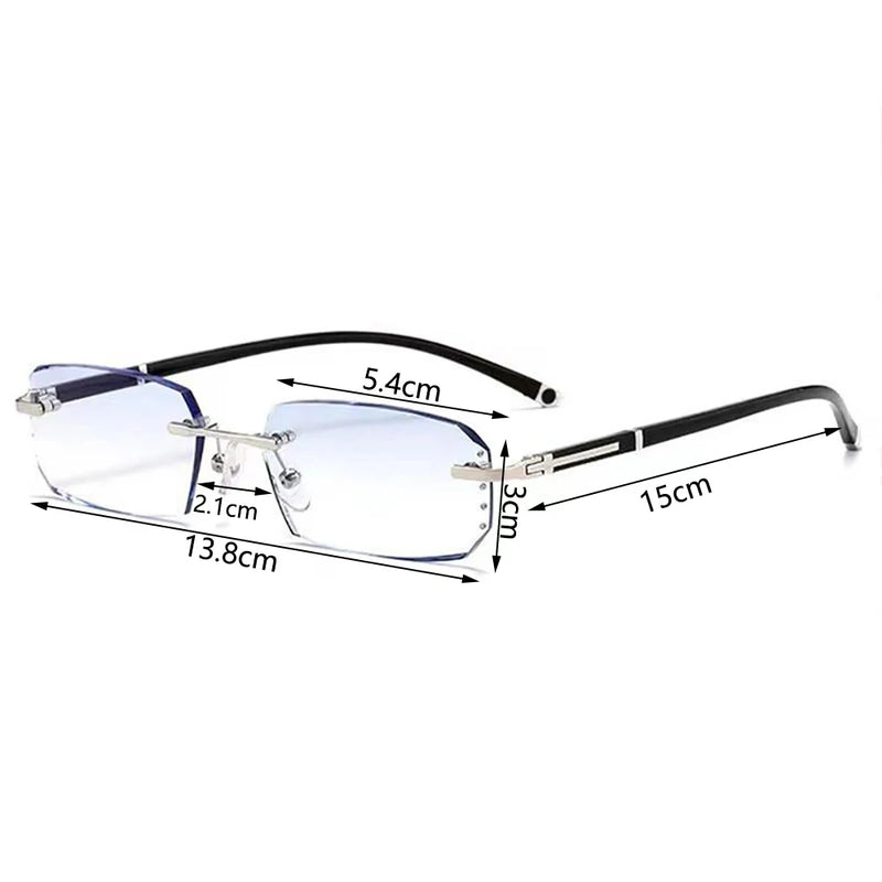 Frameless HD reading glasses, anti-glare and anti-blue light, degrees +1.0 to +4.0.
