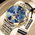 POEDAGAR Luxury Men's Watch, waterproof, chronograph, stainless steel bracelet.