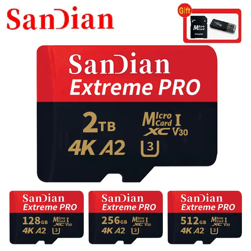 Micro SD TF Card Class 10 A2 U3, High Speed, 128GB–1TB, Ideal for Cell Phone, Camera and Drone.