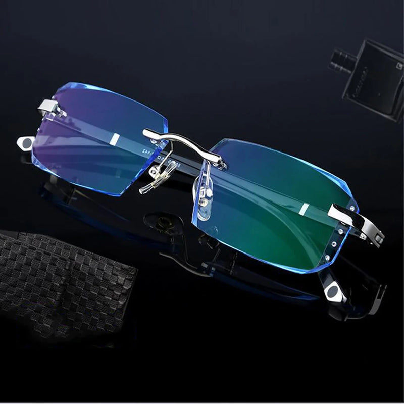 Frameless HD reading glasses, anti-glare and anti-blue light, degrees +1.0 to +4.0.