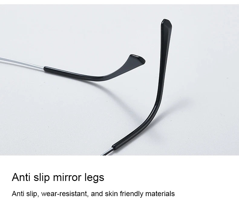 Unisex titanium prescription glasses with anti-reflective lenses and blue light filter.