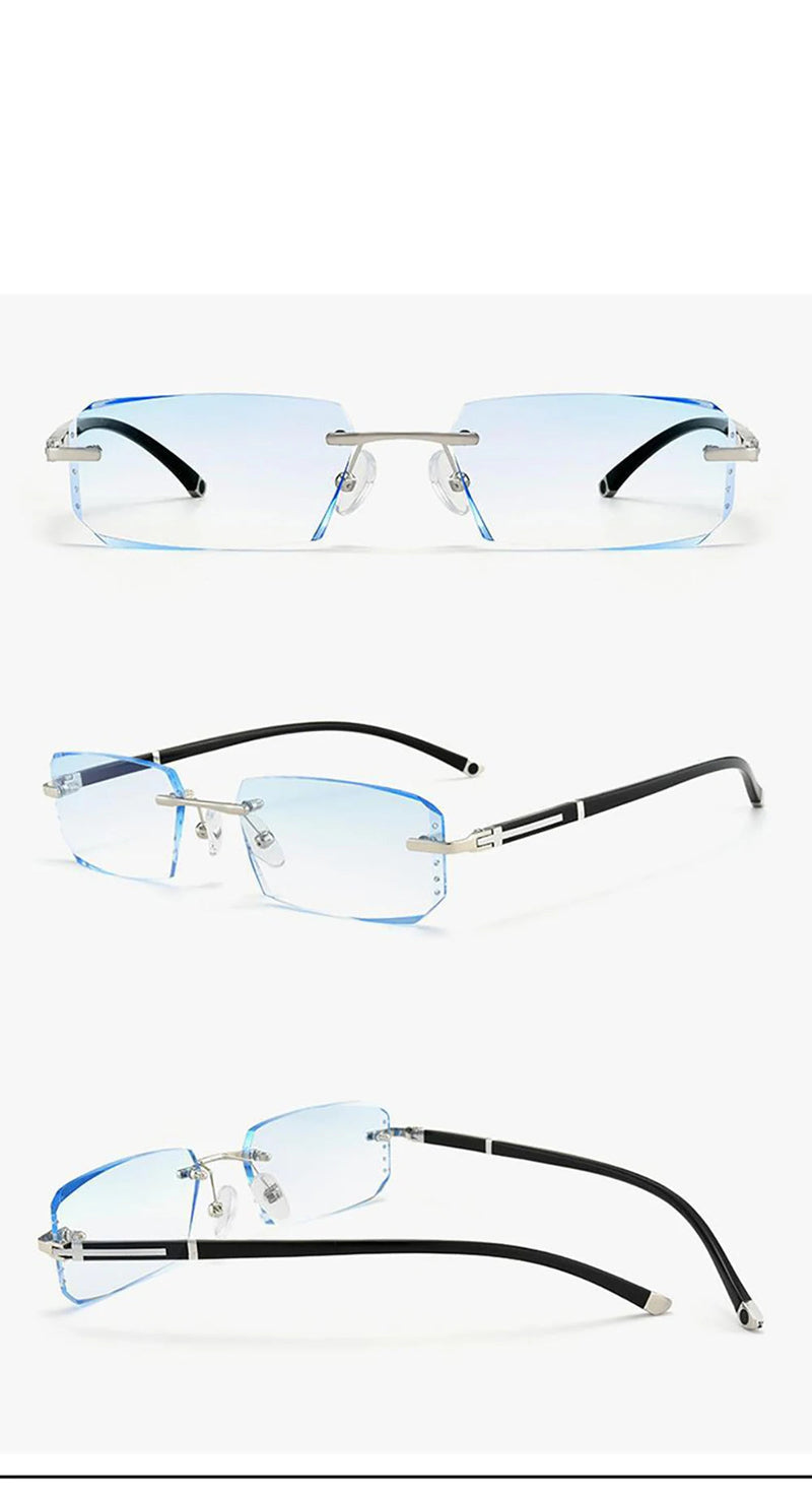Frameless HD reading glasses, anti-glare and anti-blue light, degrees +1.0 to +4.0.
