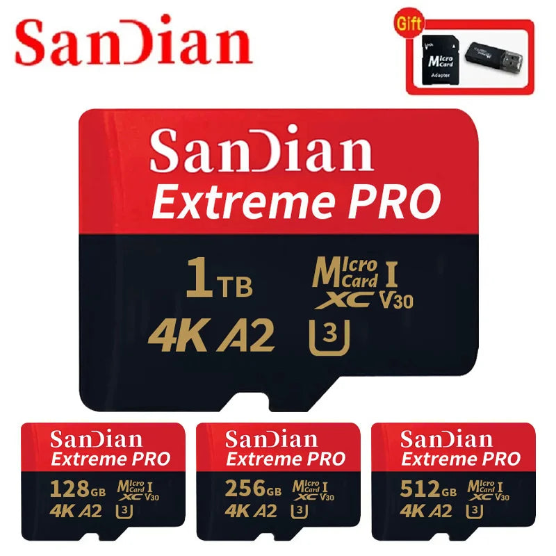 Micro SD TF Card Class 10 A2 U3, High Speed, 128GB–1TB, Ideal for Cell Phone, Camera and Drone.