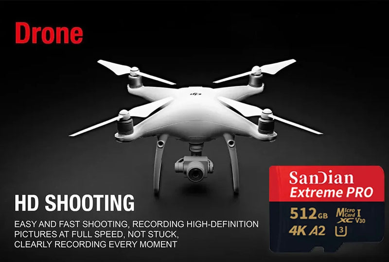 Micro SD TF Card Class 10 A2 U3, High Speed, 128GB–1TB, Ideal for Cell Phone, Camera and Drone.