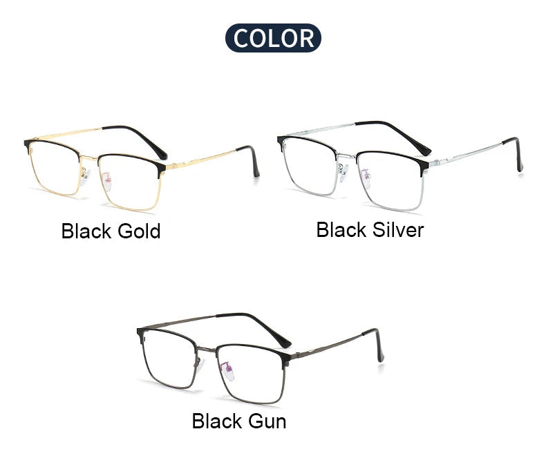 Unisex titanium prescription glasses with anti-reflective lenses and blue light filter.