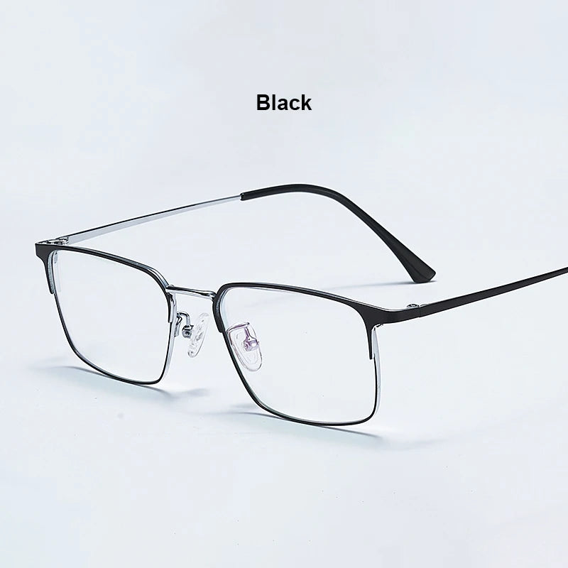 Unisex titanium prescription glasses with anti-reflective lenses and blue light filter.