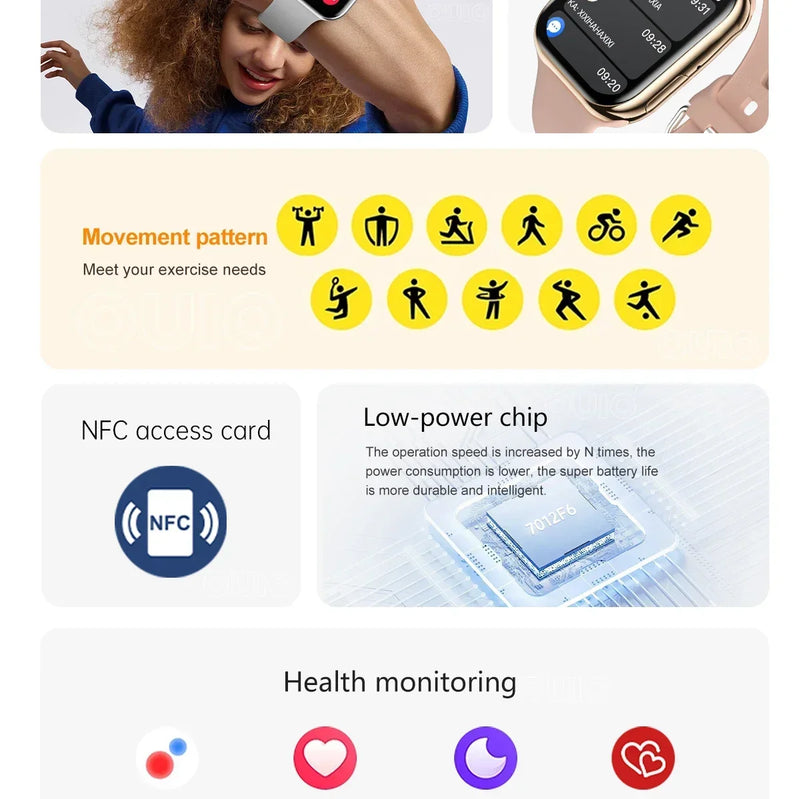 Smartwatch Series 10 2025, Apple compatible, GPS, NFC, Bluetooth calling and IP68 waterproof.