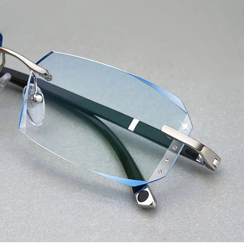 Frameless HD reading glasses, anti-glare and anti-blue light, degrees +1.0 to +4.0.