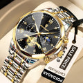 POEDAGAR Luxury Men's Watch, waterproof, chronograph, stainless steel bracelet.
