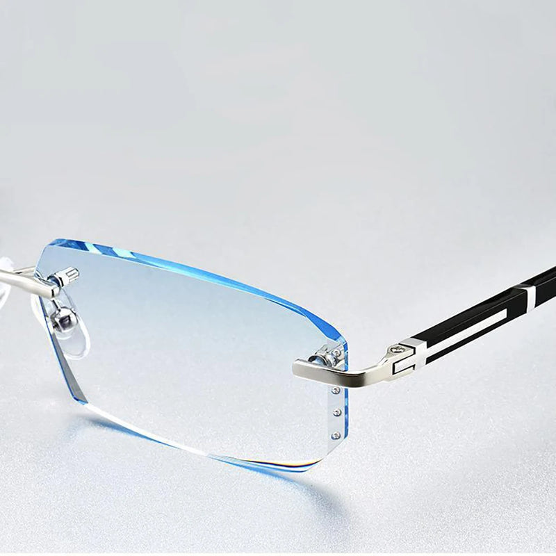 Frameless HD reading glasses, anti-glare and anti-blue light, degrees +1.0 to +4.0.