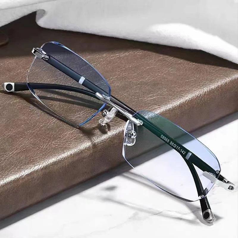 Frameless HD reading glasses, anti-glare and anti-blue light, degrees +1.0 to +4.0.