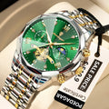 POEDAGAR Luxury Men's Watch, waterproof, chronograph, stainless steel bracelet.