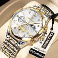 POEDAGAR Luxury Men's Watch, waterproof, chronograph, stainless steel bracelet.