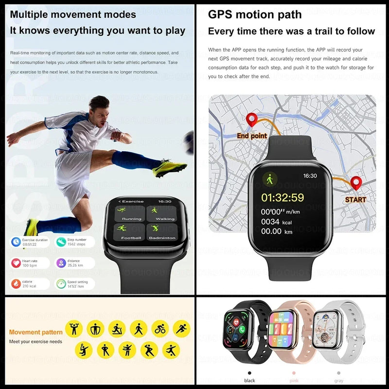 Smartwatch Series 10 2025, Apple compatible, GPS, NFC, Bluetooth calling and IP68 waterproof.