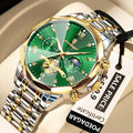 POEDAGAR Luxury Men's Watch, waterproof, chronograph, stainless steel bracelet.