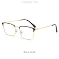Unisex titanium prescription glasses with anti-reflective lenses and blue light filter.