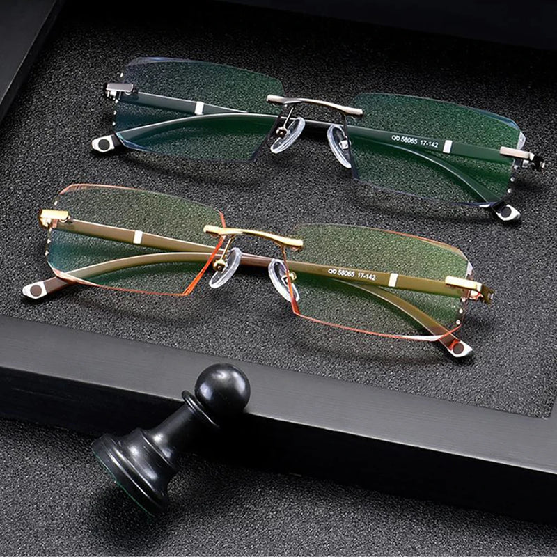 Frameless HD reading glasses, anti-glare and anti-blue light, degrees +1.0 to +4.0.