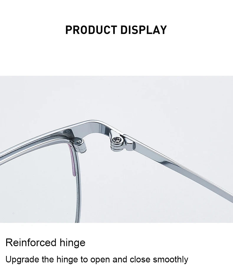 Unisex titanium prescription glasses with anti-reflective lenses and blue light filter.